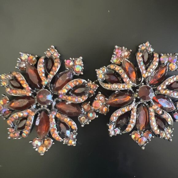 Vintage Art Deco Rhinestone Flower Brooches Burnt Orange Pin Jewelry Women Glam - Picture 3 of 14